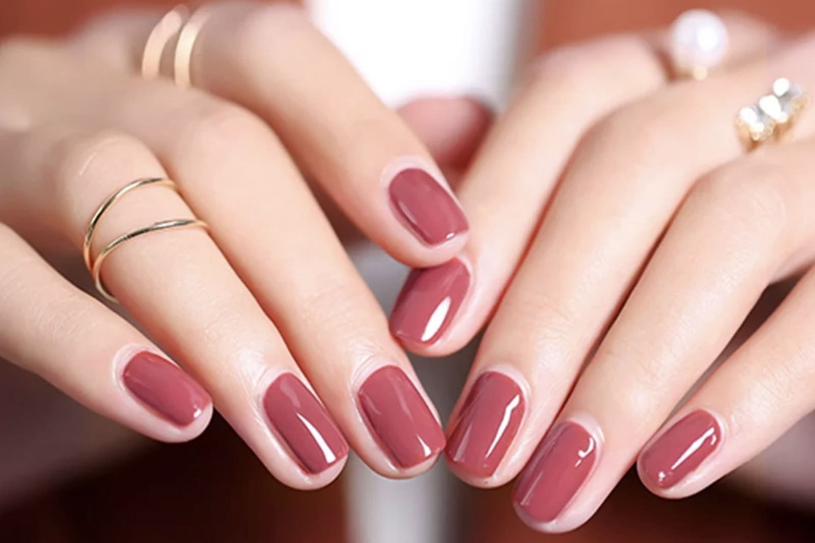 Glossy gel manicure close-up